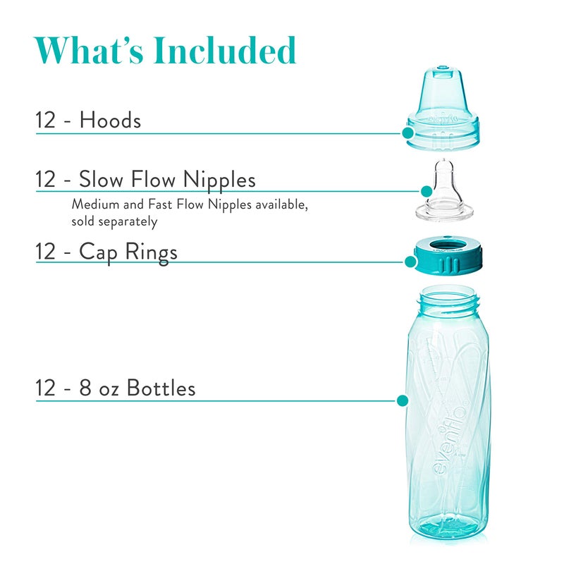 Evenflo Feeding Classic Tinted Plastic Standard Neck Bottles for Baby, Infant and Newborn, Pink/Lavender/Teal, 8 Ounce (Pack of 12) - Image 3
